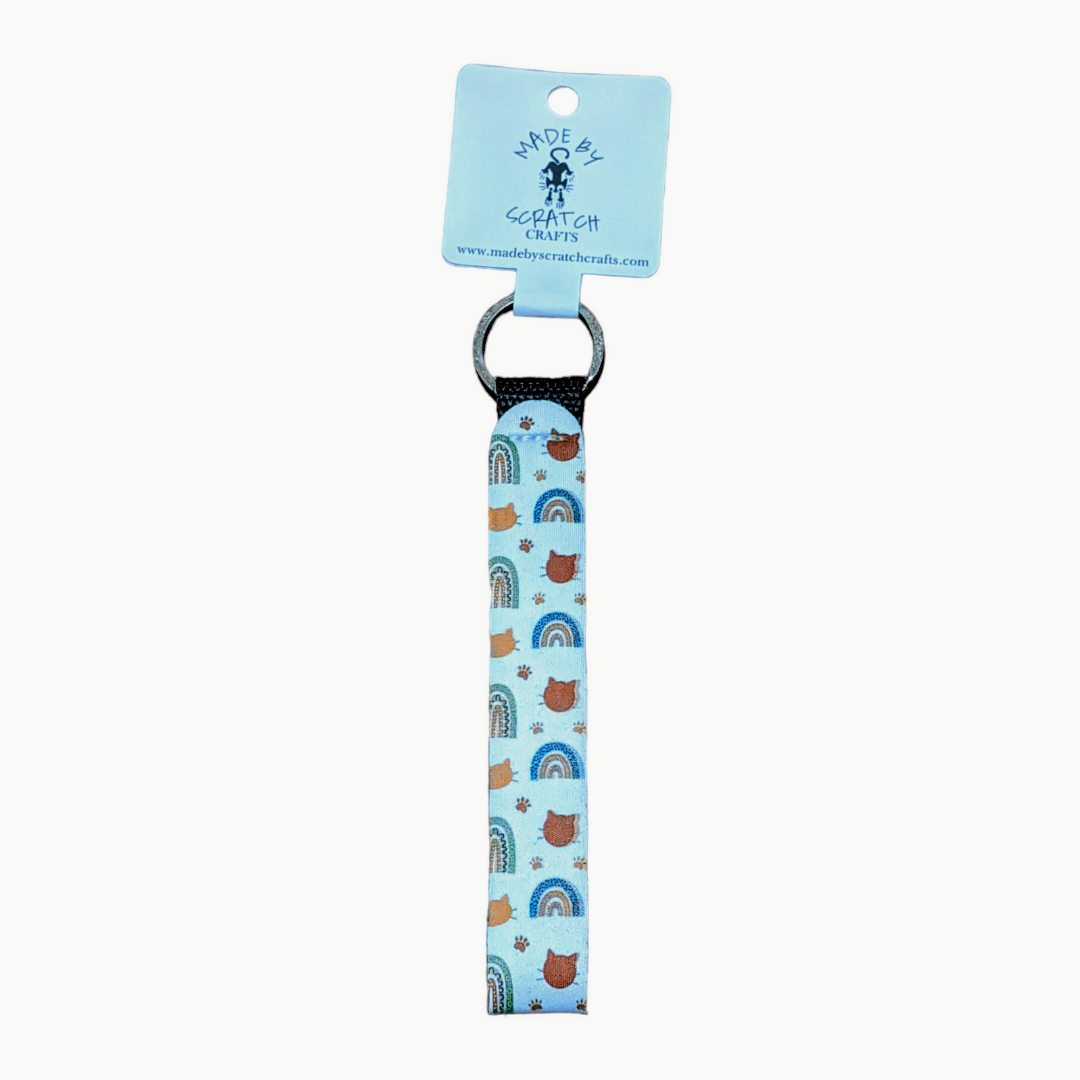Cats and Rainbows Wristlet Keychain - Made By Scratch Crafts