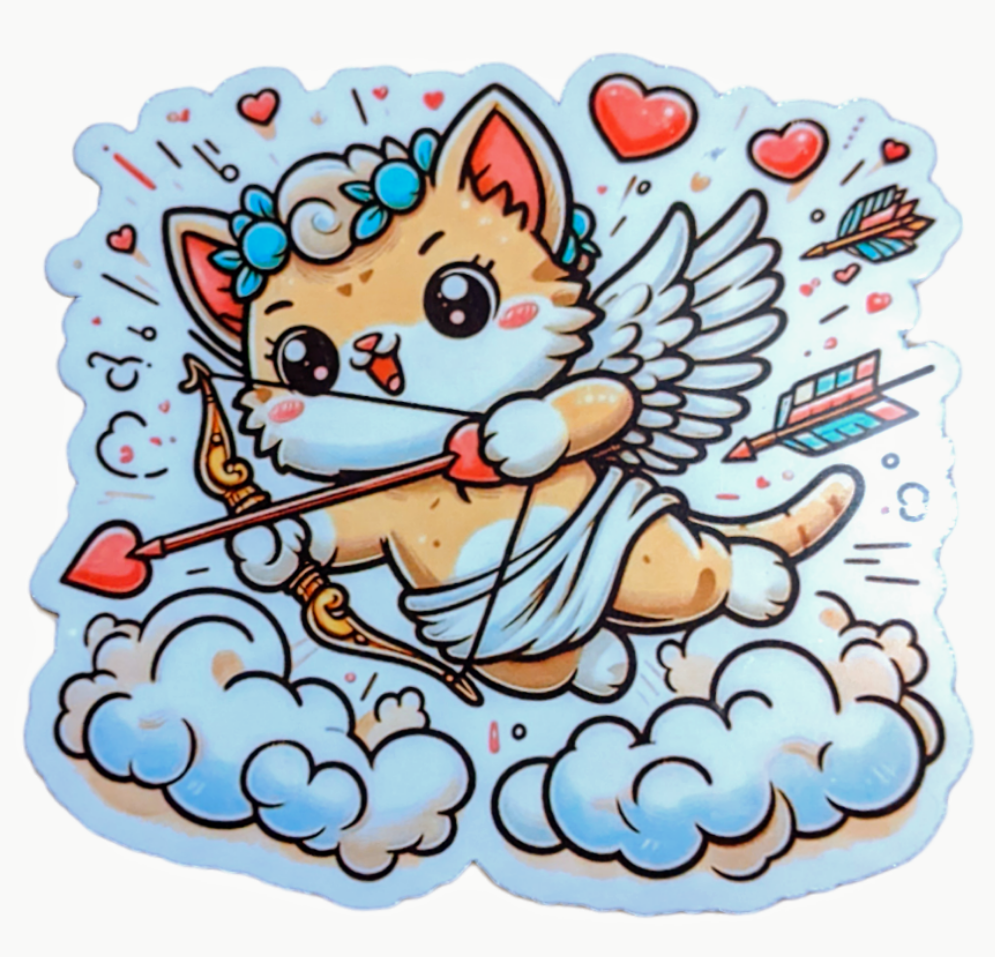 Cupid Kitty sticker - Made By Scratch Crafts