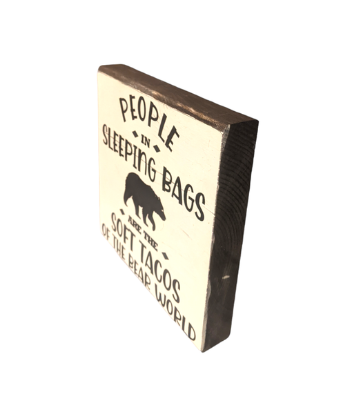 People in Sleeping Bags wood sign - Made By Scratch Crafts