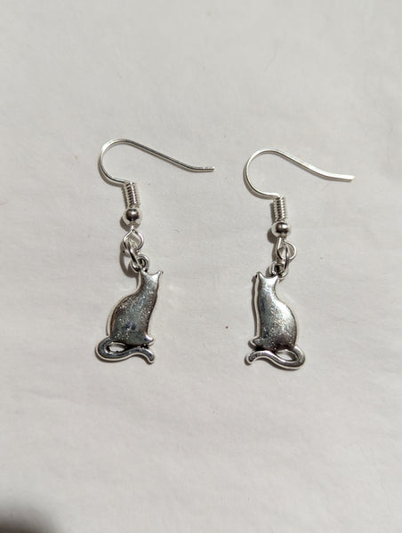 Silver Sitting Cat Earrings - Made By Scratch Crafts