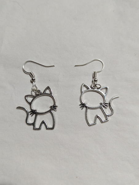 Silver Hollow Cat Earrings - Made By Scratch Crafts