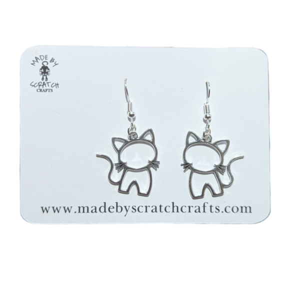 Silver Hollow Cat Earrings - Made By Scratch Crafts