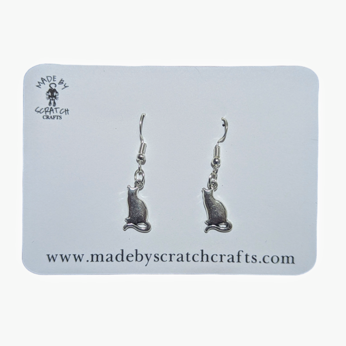 Silver Sitting Cat Earrings - Made By Scratch Crafts