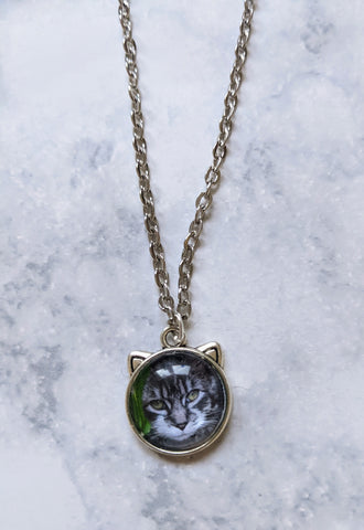 Cat Photo Necklace, silver charm and chain