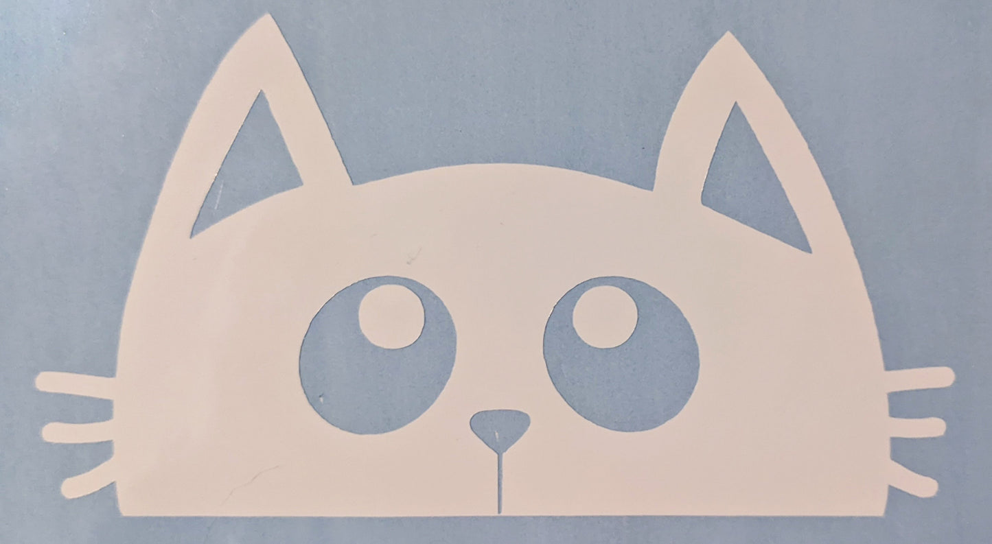 White peeking cat vinyl car decal on blue backing