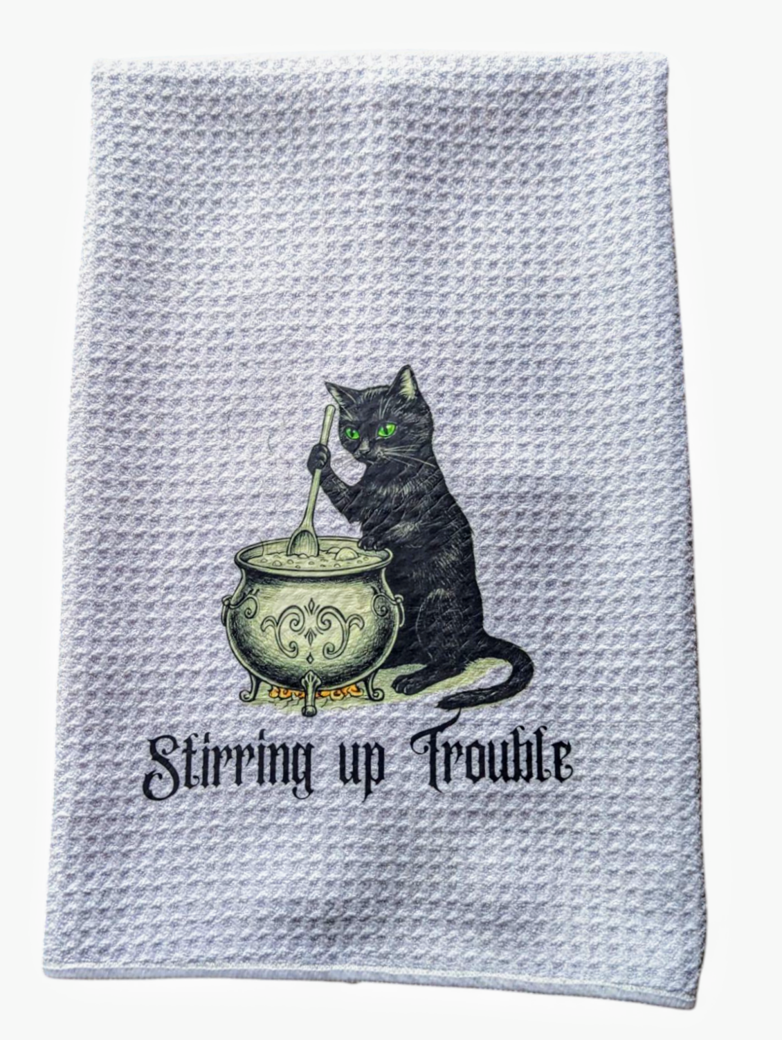 "Stirring Up Trouble" Black Cat Tea Towel
