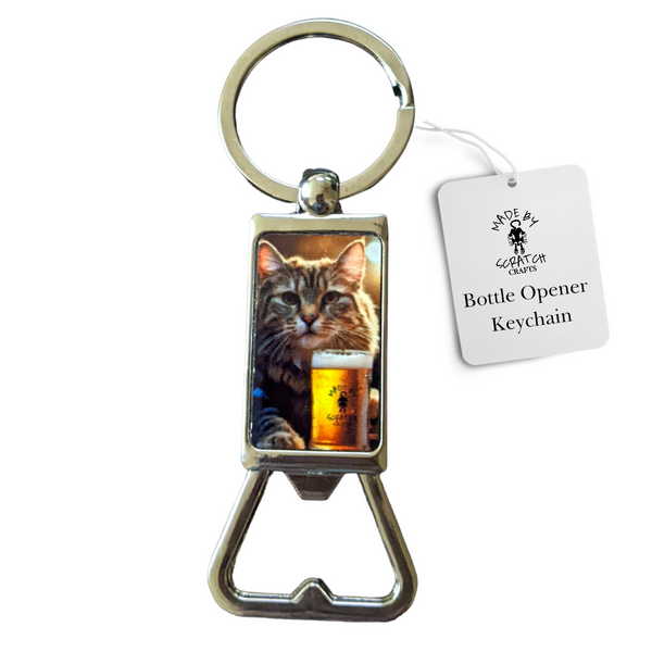 Cat With Beer bottle opener keychain