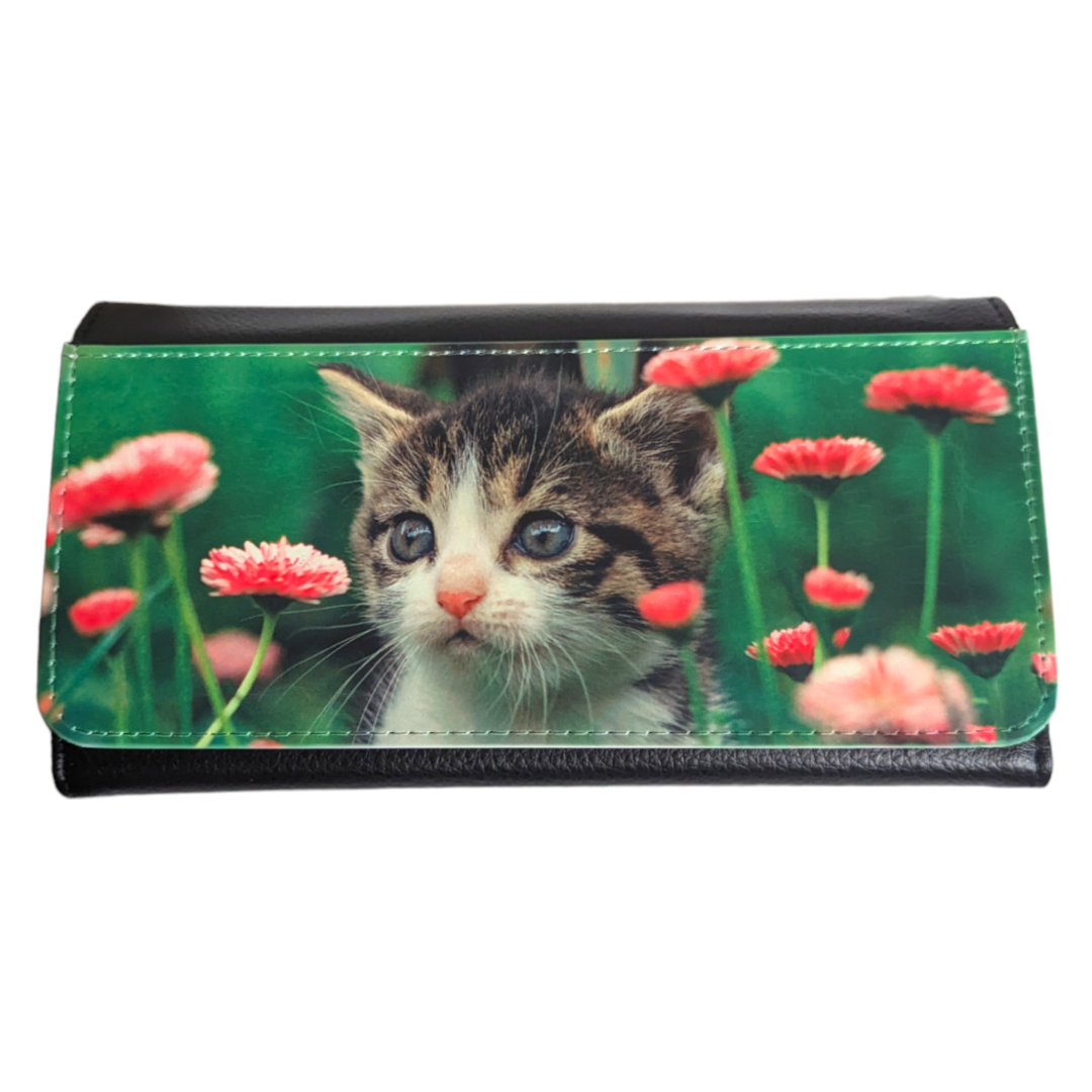 Kitten in Flowers - Ladies Trifold Wallet - Made By Scratch Crafts
