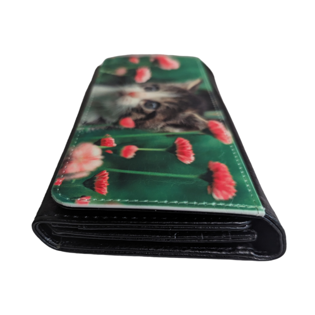 Kitten in Flowers - Ladies Trifold Wallet - Made By Scratch Crafts