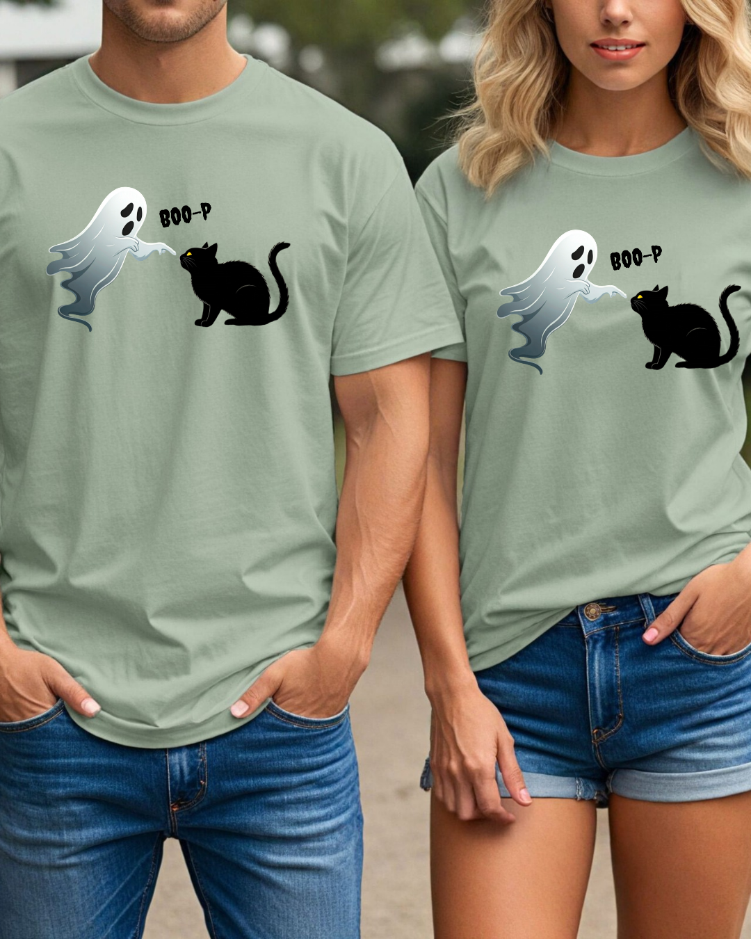 Ghost Boo-p Halloween Cat T-shirt