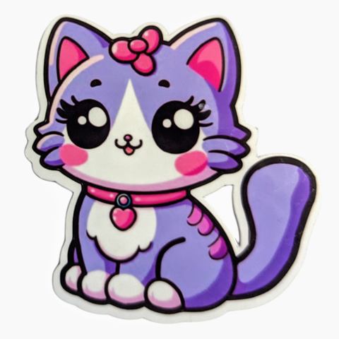 A charming cat sticker with a pink bow, designed to bring a vibrant 90s vibe to your water bottles, laptops, and more.