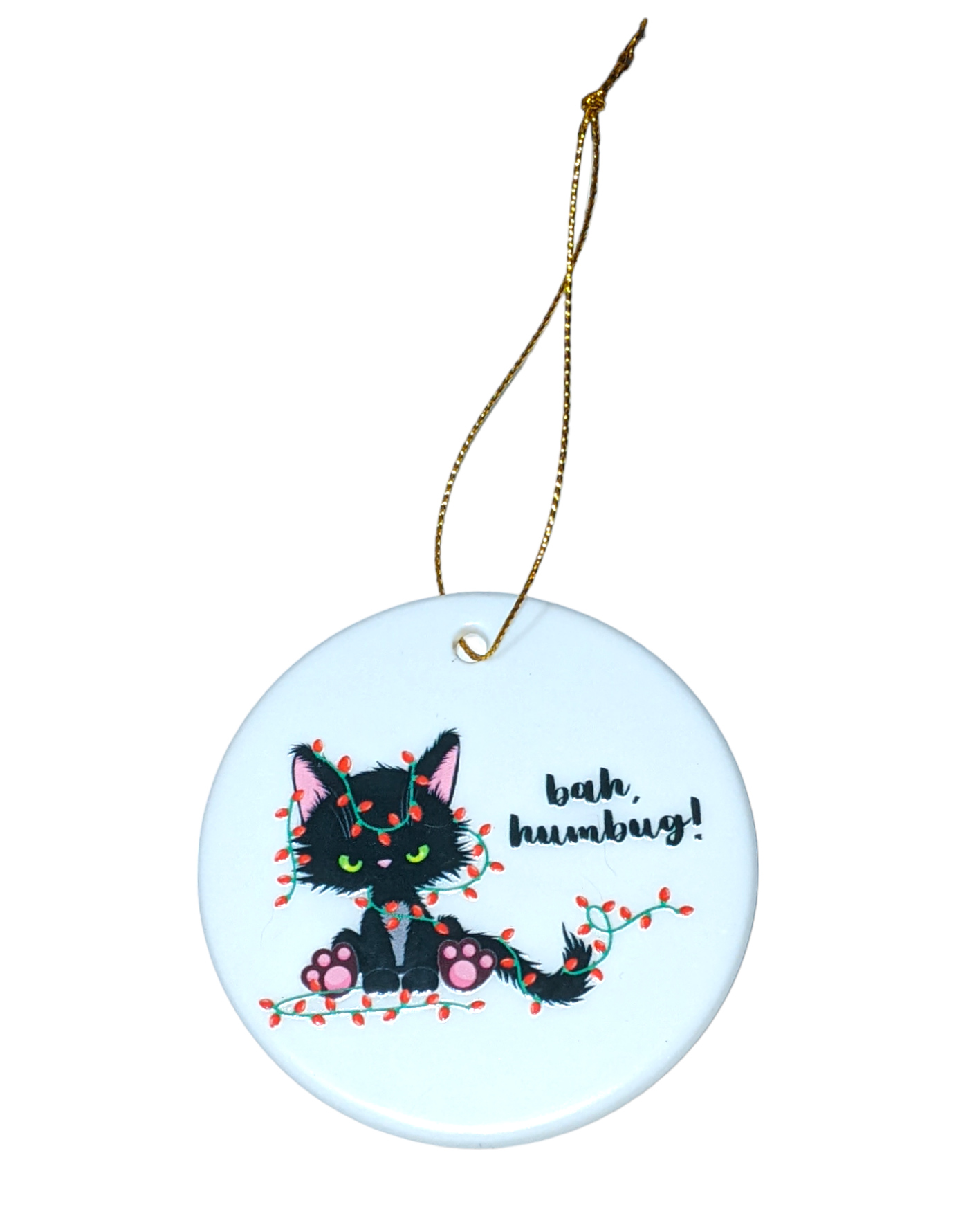 Bah, Humbug ceramic cat ornament - Made By Scratch Crafts