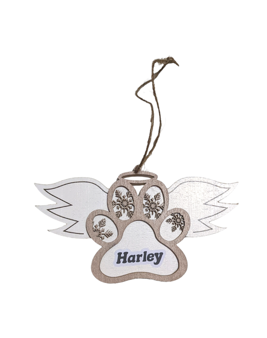 Angel Wings Paw Print memorial ornament - Made By Scratch Crafts