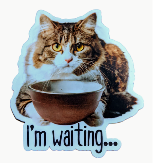 I'm waiting... Hungry Cat sticker - Made By Scratch Crafts