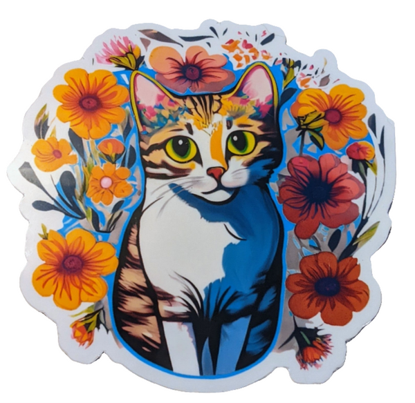 Cat in Flowers sticker - Made By Scratch Crafts