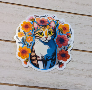 Cat in Flowers sticker