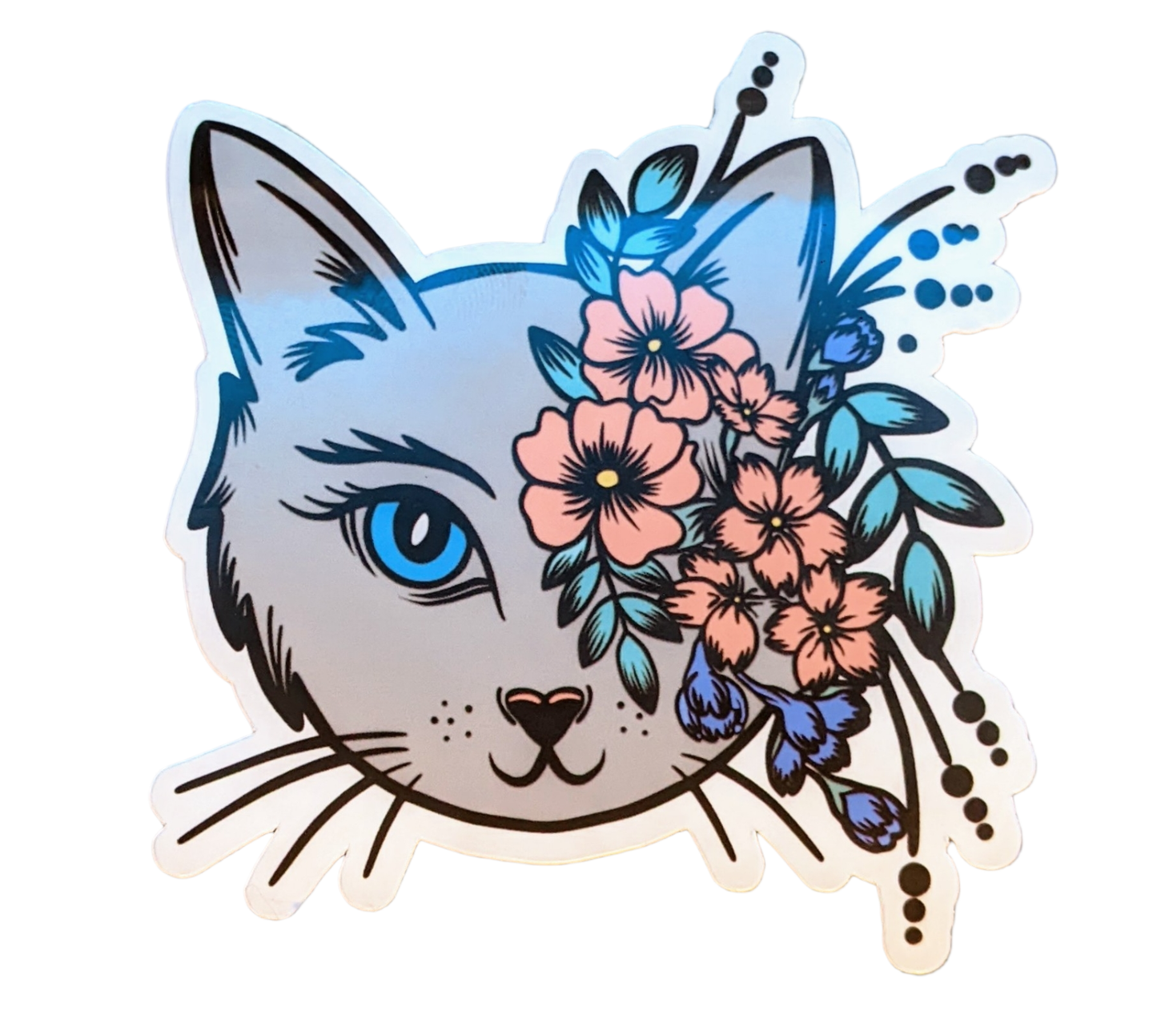 Flower Face cat sticker - Made By Scratch Crafts