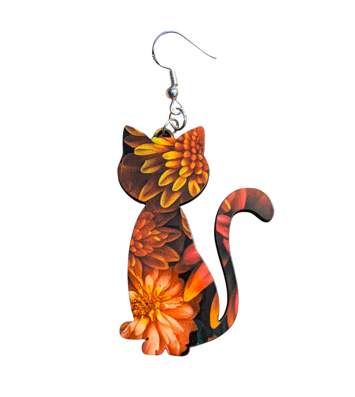 Flower Cat Wood Earrings - Made By Scratch Crafts