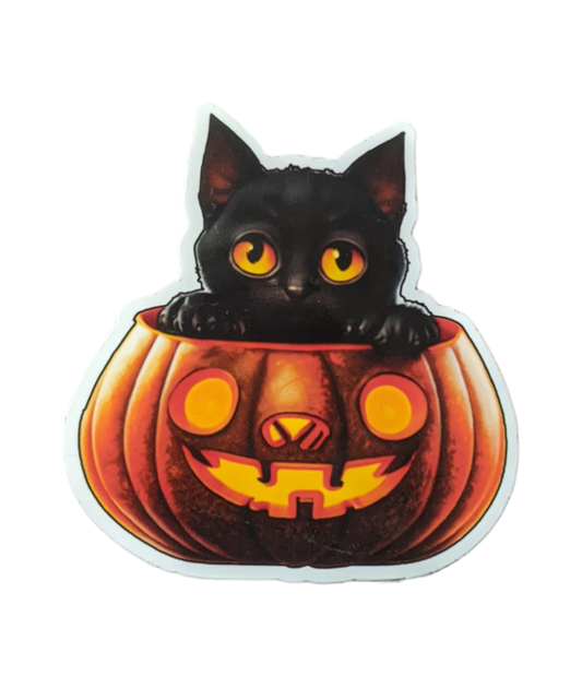 Cat in Jack-o'-lantern sticker - Made By Scratch Crafts