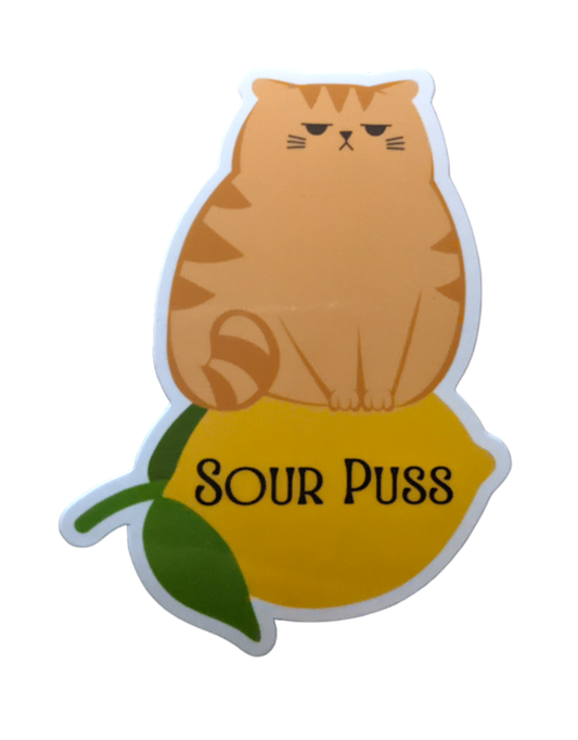 Sour Puss Cat Sticker - Made By Scratch Crafts