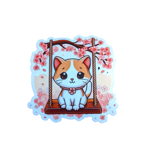 Cherry Blossom Swinging Cat sticker