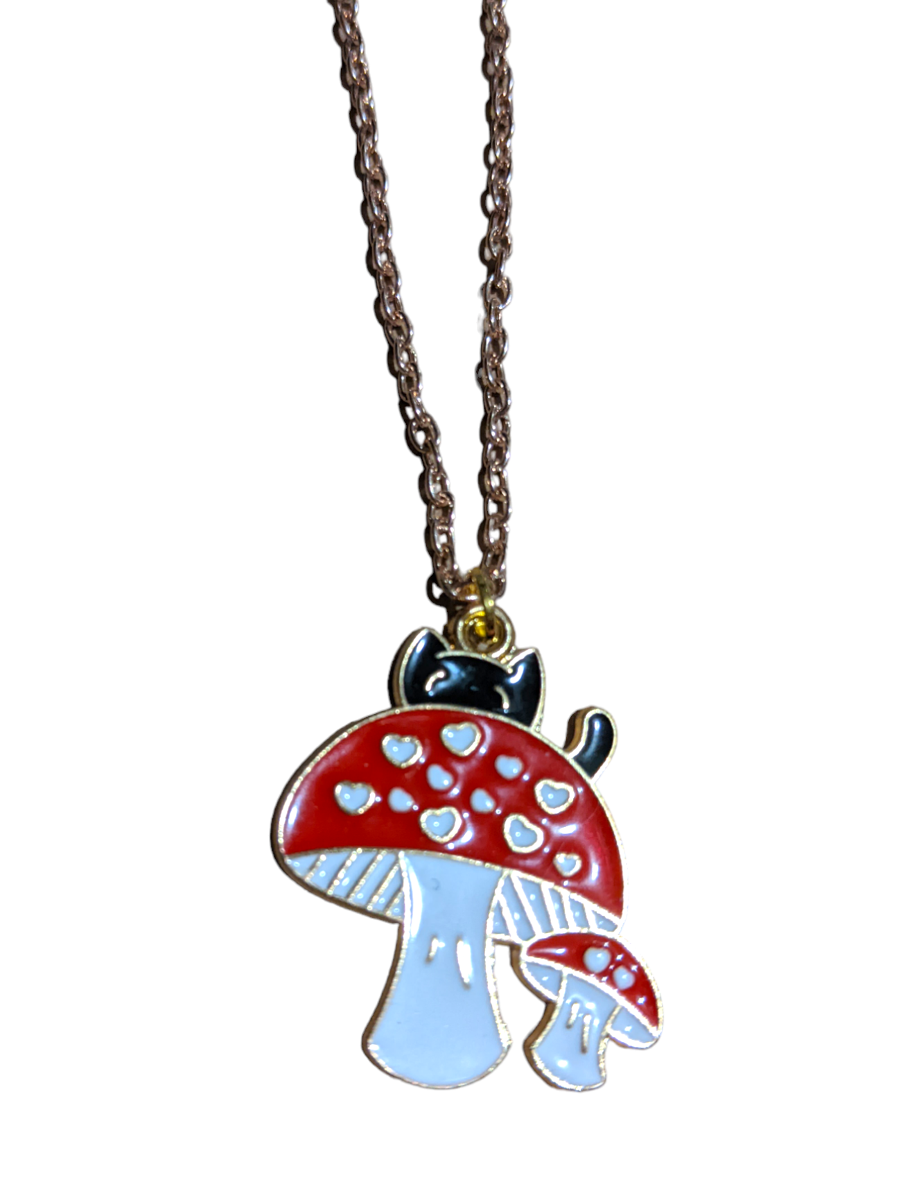 Cat on Mushroom necklace - Made By Scratch Crafts