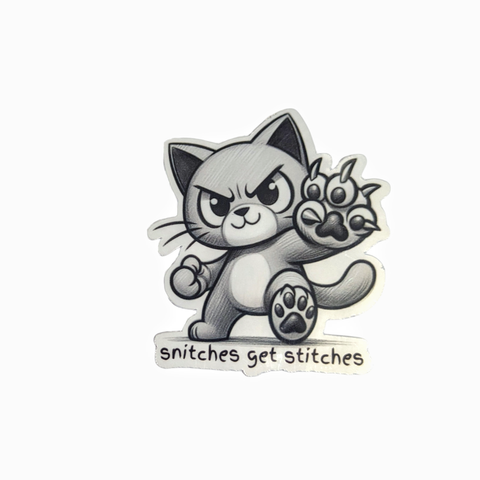 Snitches Get Stitches cat sticker
