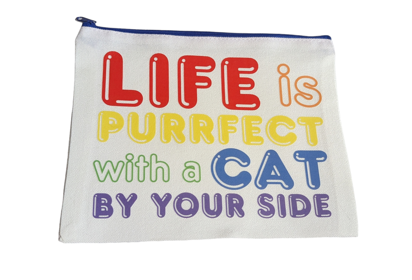 Life is Purrfect cat zippered pouch - Made By Scratch Crafts