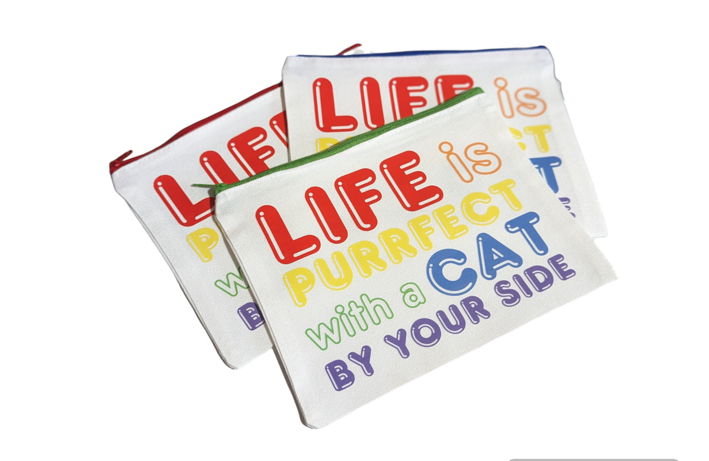 Life is Purrfect cat zippered pouch - Made By Scratch Crafts