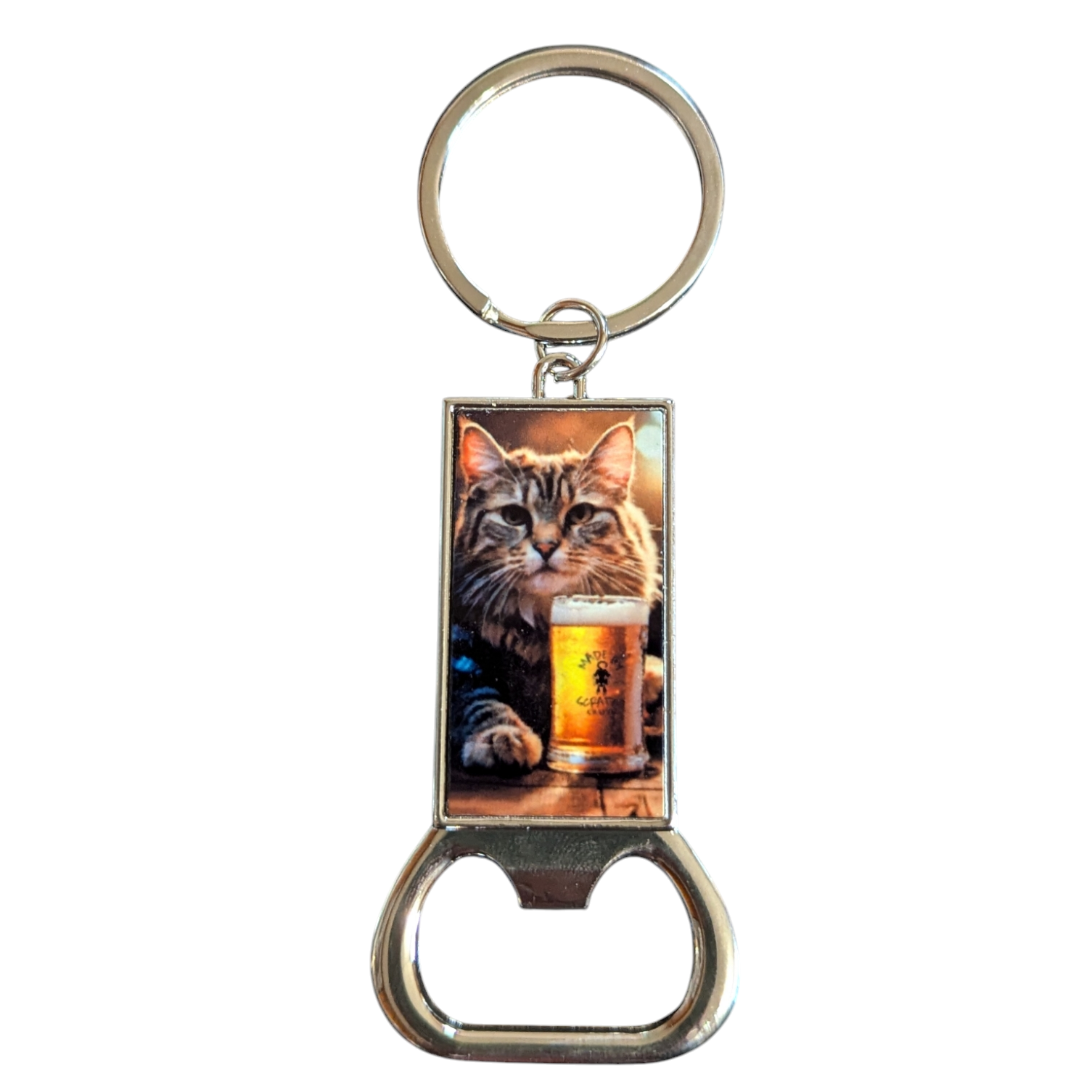 Cat With Beer bottle opener keychain - Made By Scratch Crafts