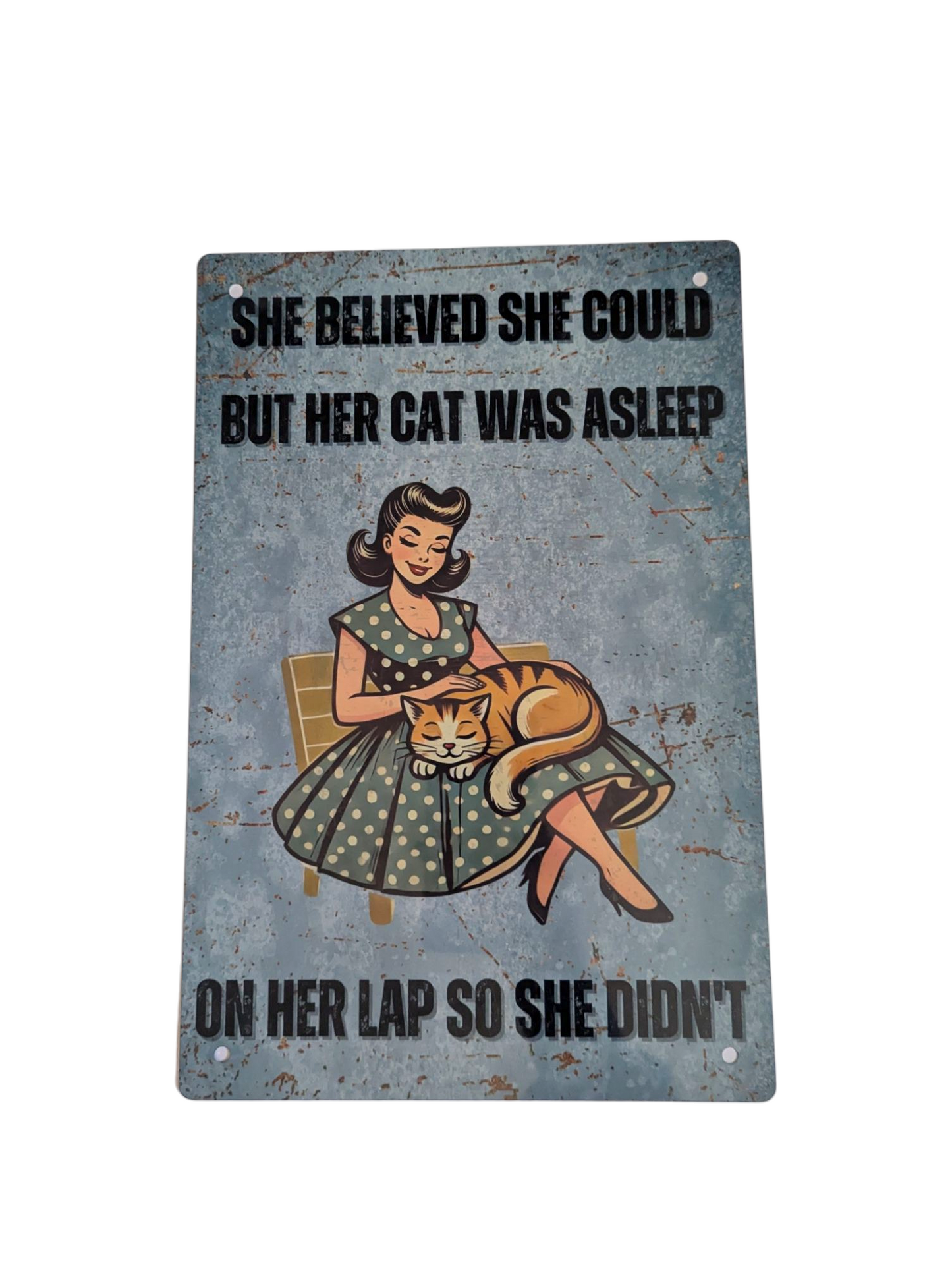"She Believed She Could" 8"x12" Rustic Vintage Metal Cat Sign - Made By Scratch Crafts