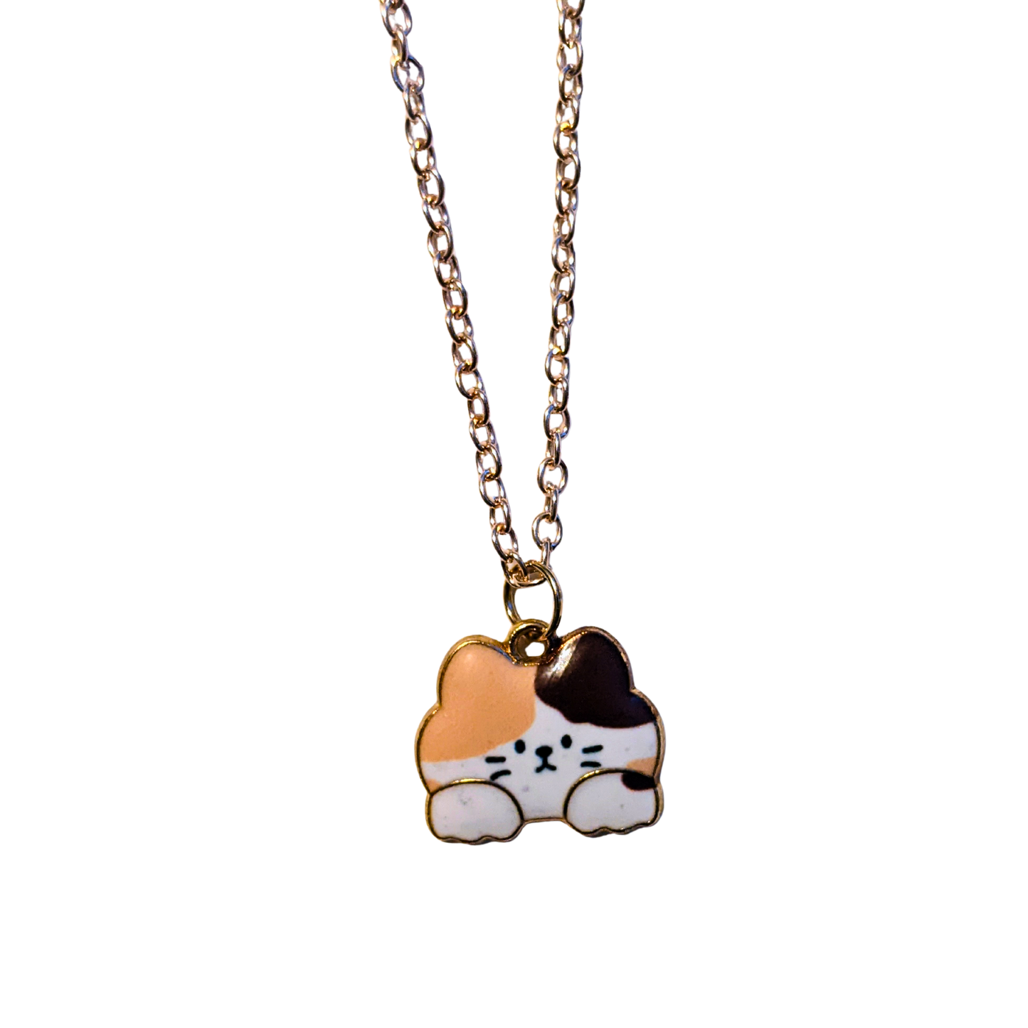 Cute Cat Face Necklace | Calico or White Cat Pendant Gift