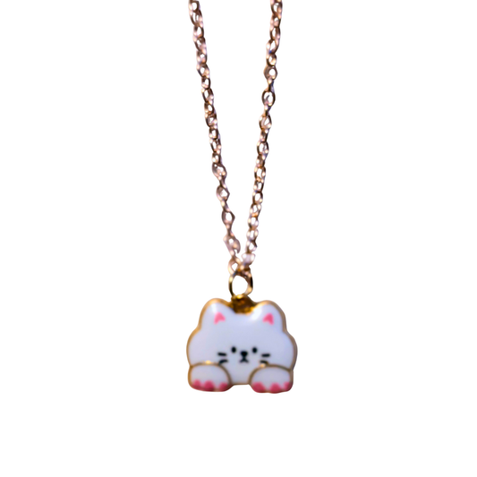 Cute Cat Face Necklace | Calico or White Cat Pendant Gift