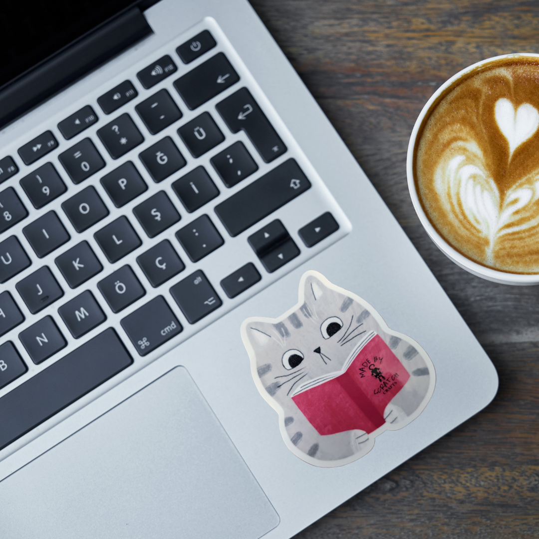 Reading Cat Sticker – Book Lover Cat Vinyl Sticker Gift