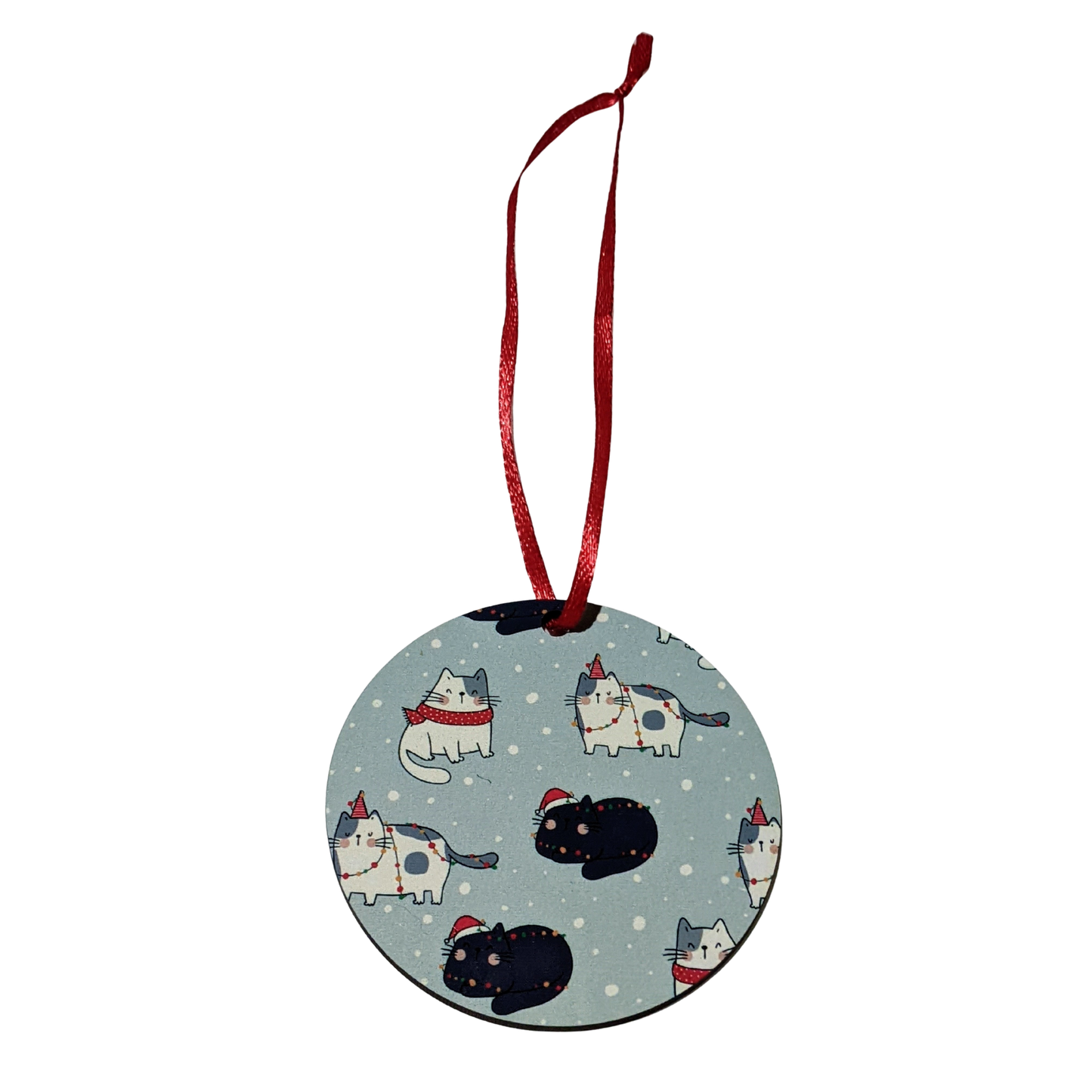 Cute Cat Christmas Ornament – Cat Lover Holiday Decor, Double-Sided MDF Wood Ornament