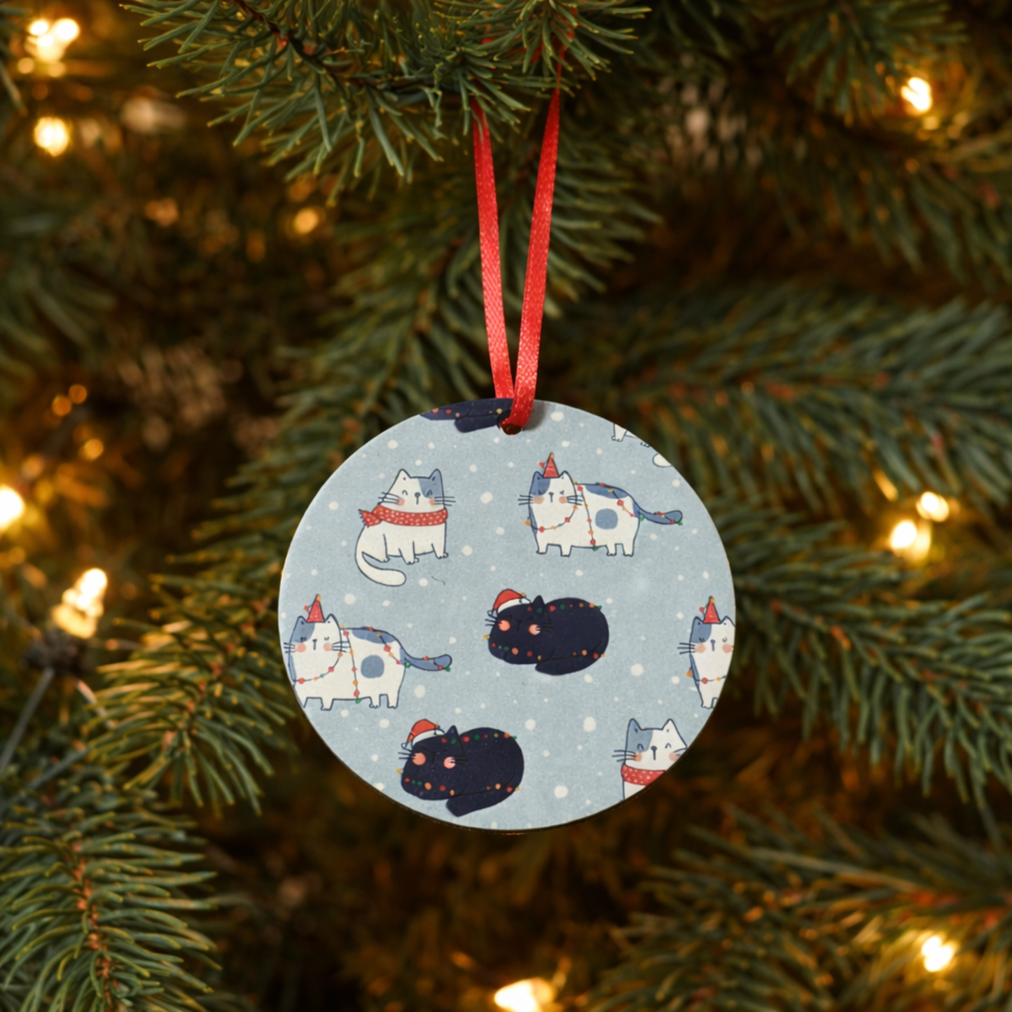 Cute Cat Christmas Ornament – Cat Lover Holiday Decor, Double-Sided MDF Wood Ornament