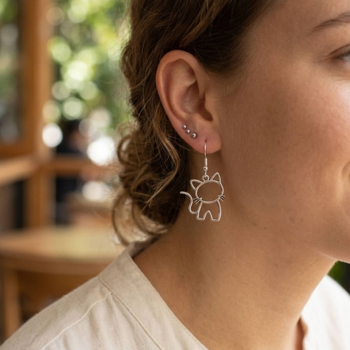 Silver Cat Earrings – Minimalist Dangle Earrings for Cat Lovers