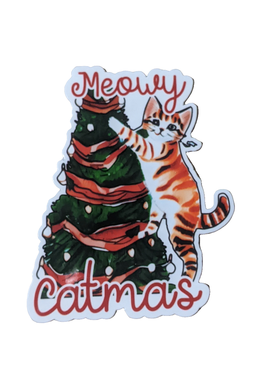 Meowy Catmas sticker - Made By Scratch Crafts