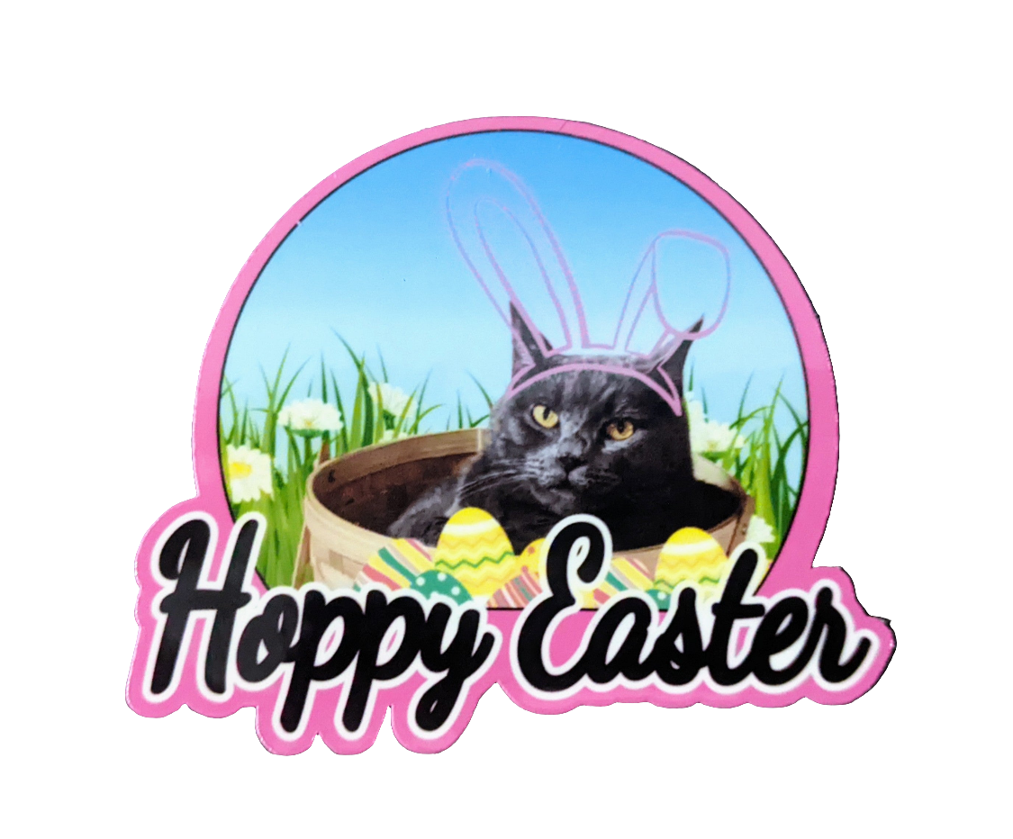 Hoppy Easter cat sticker - Made By Scratch Crafts