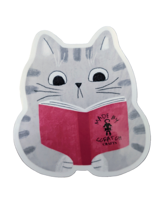 Reading Cat sticker - Made By Scratch Crafts