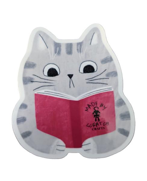 Reading Cat sticker - Made By Scratch Crafts