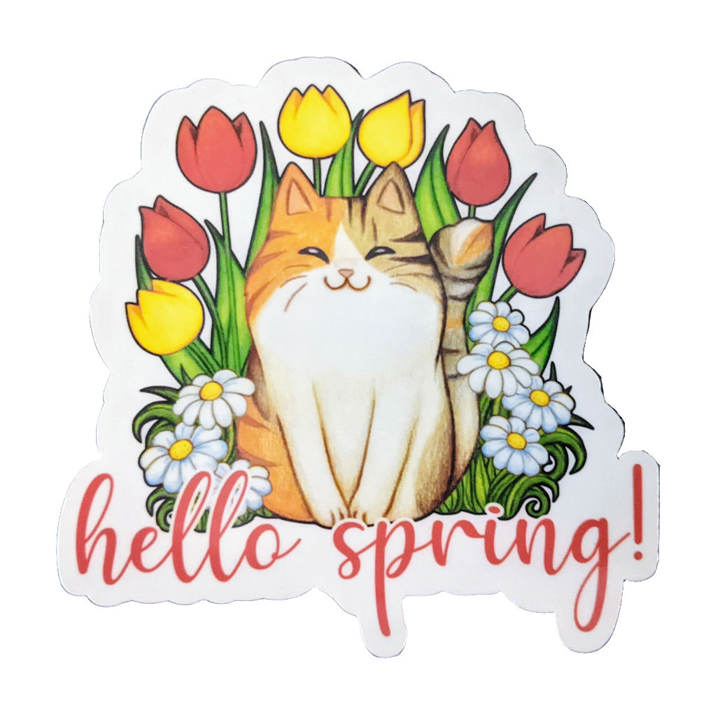 Hello Spring cat sticker