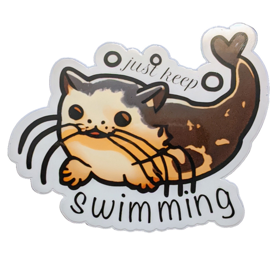 Just Keep Swimming cat sticker - Made By Scratch Crafts