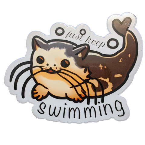 Just Keep Swimming cat sticker