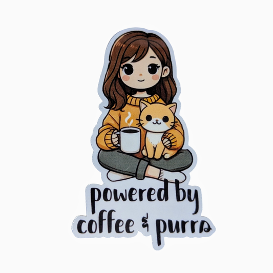 Powered by Coffee & Purrs sticker - Made By Scratch Crafts