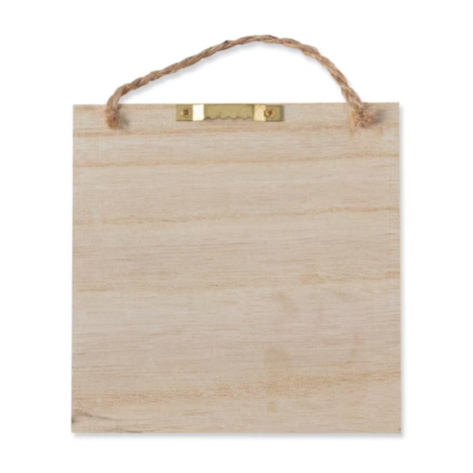Wooden sign with a rope handle on a white background