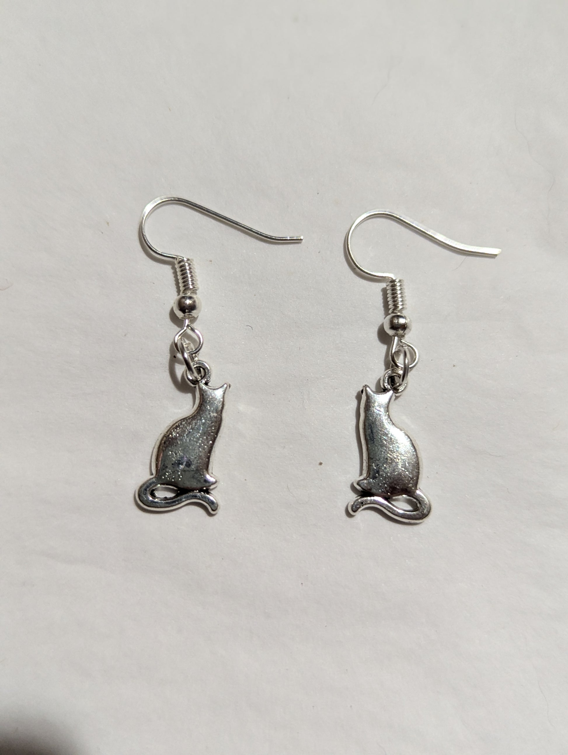 Silver Sitting Cat Earrings - Made By Scratch Crafts