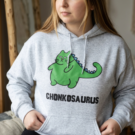 Funny Cat Hoodie – Chonkosaurus Dinosaur Cat Sweatshirt for Cat Lovers