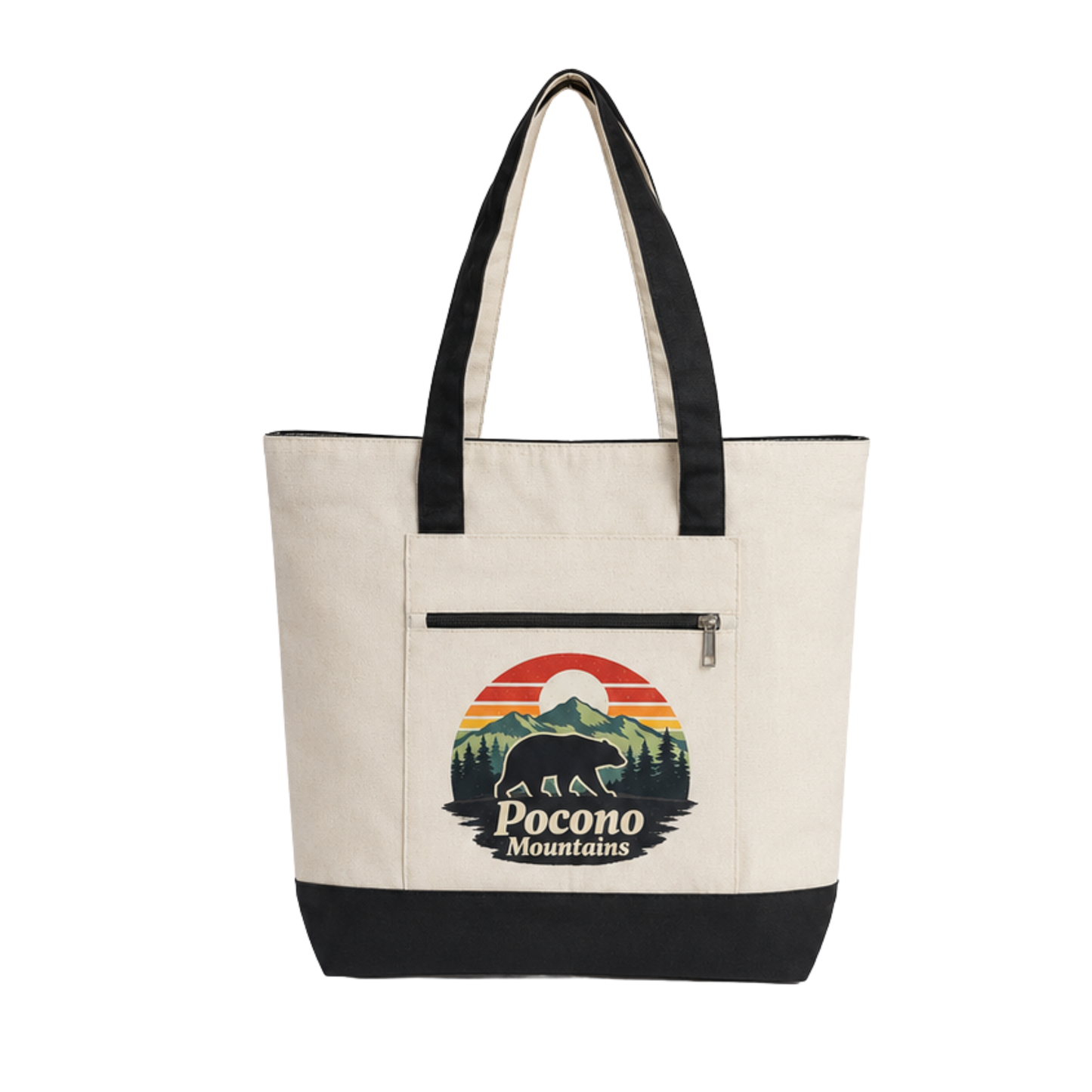 Pocono Mountains Canvas Tote Bag with Zipper Pocket