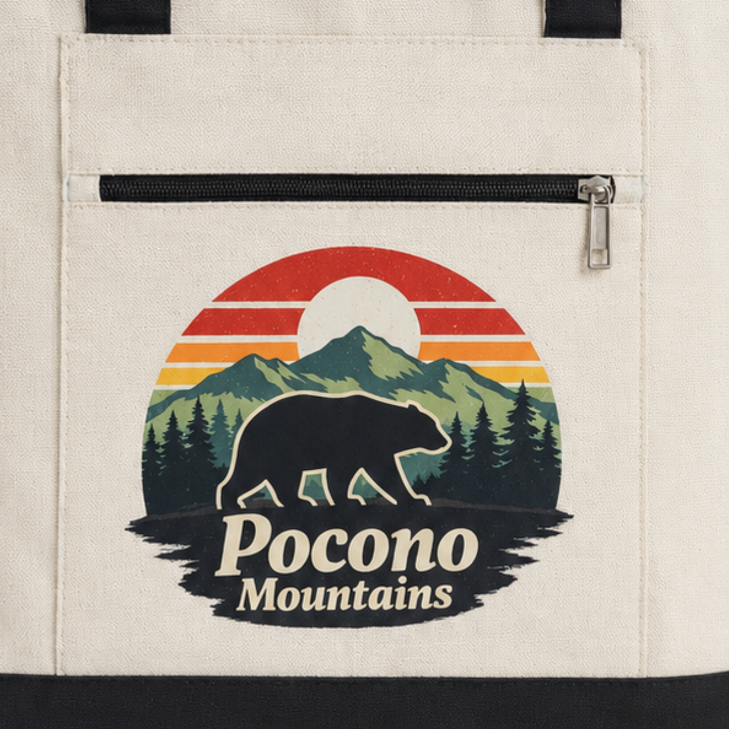Pocono Mountains Canvas Tote Bag with Zipper Pocket